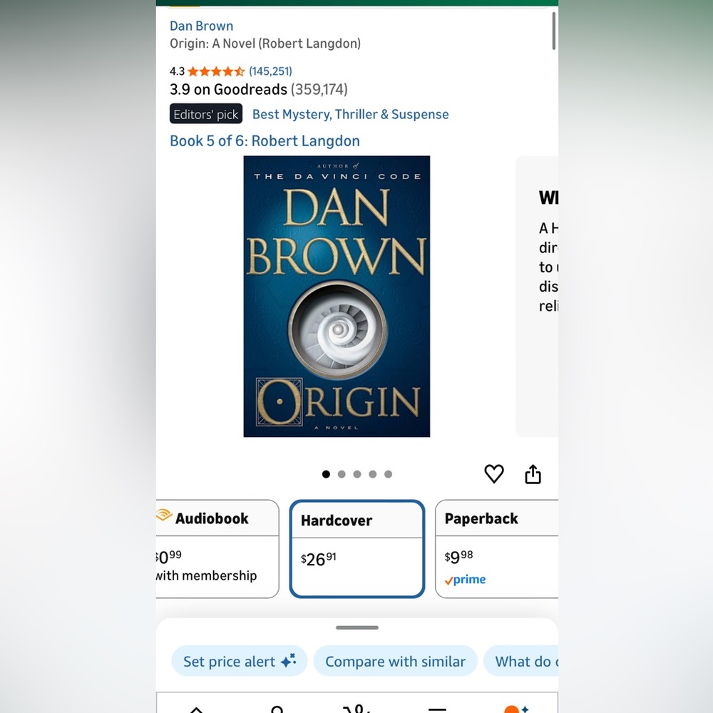 Dan Brown 'Origin' Hardcover Book